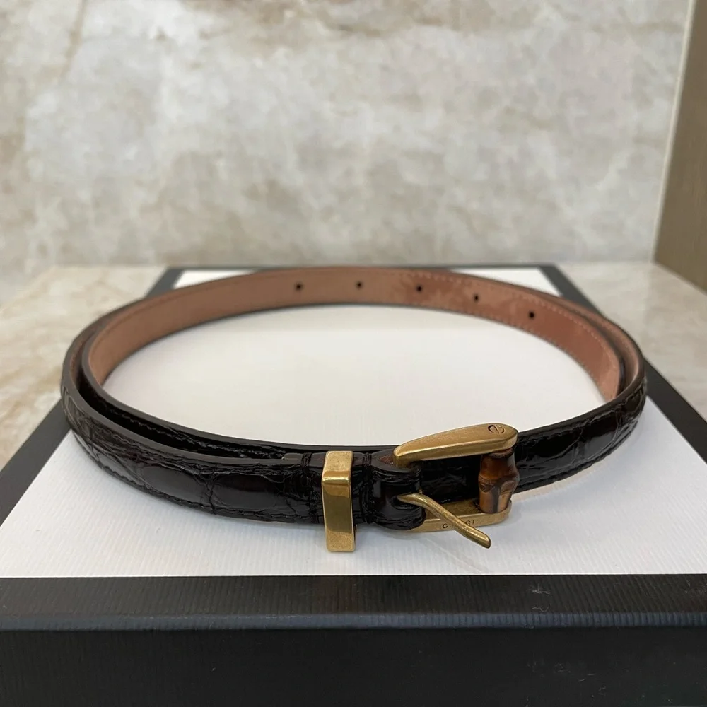Gucci Bamboo Buckle , Brown Crocodile skinny Belt
